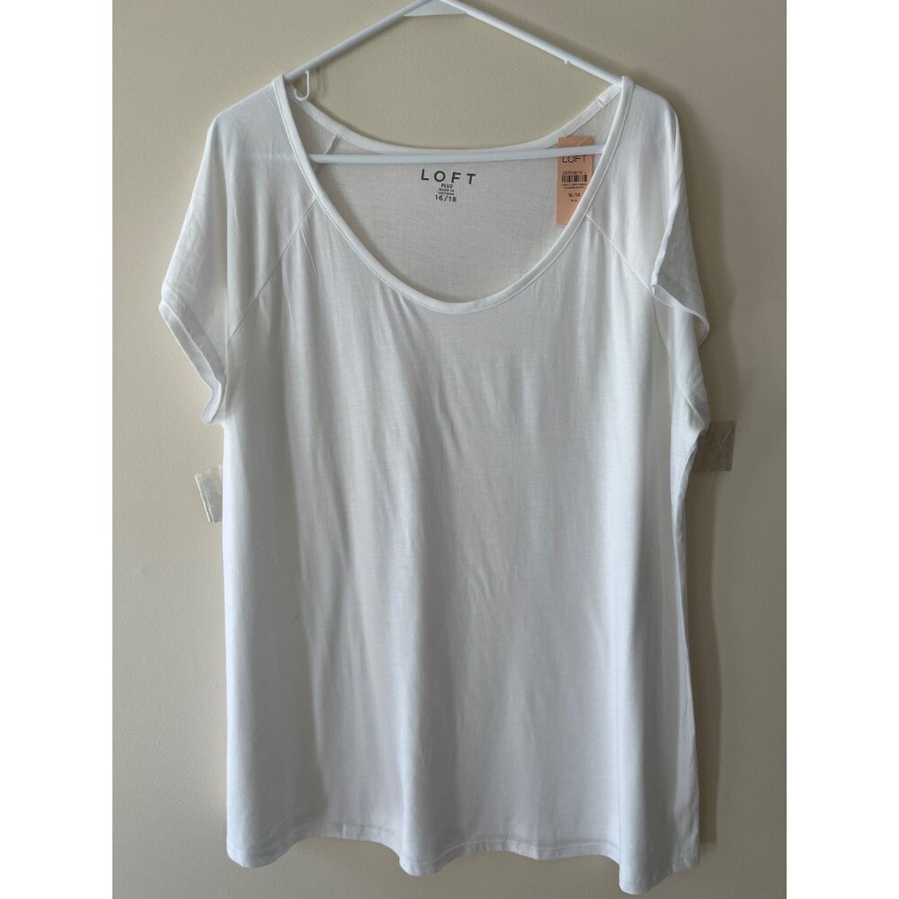 Loftโ Womens Plus Size White Short Sleeve T-Shirt 16/18 Soft Cotton Blend NEW
